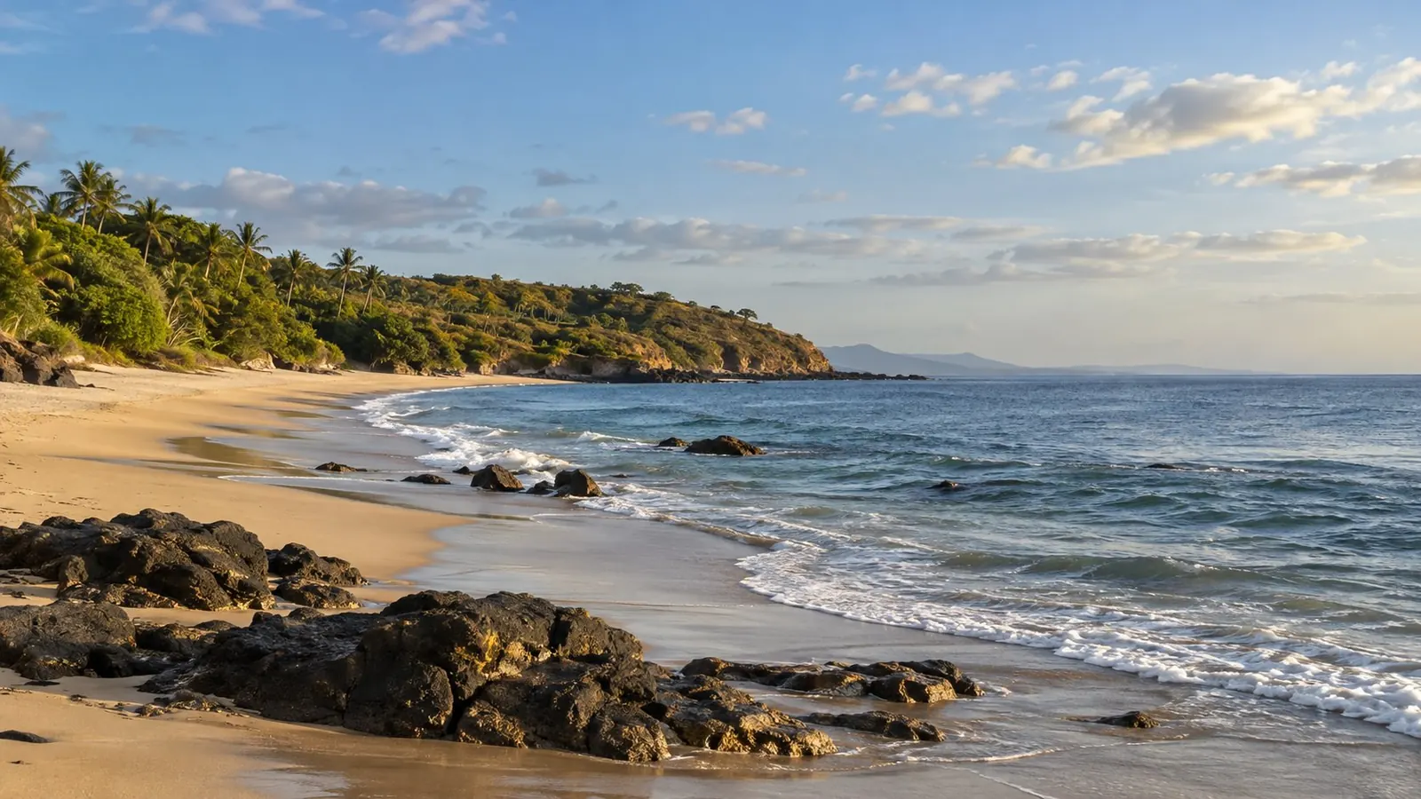 The coast at Punta Mita from above, with the beach and the end of the bay