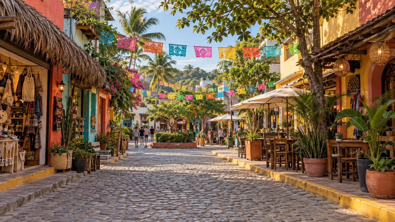 Sayulita from above, with the town, the beach, and the point beyond