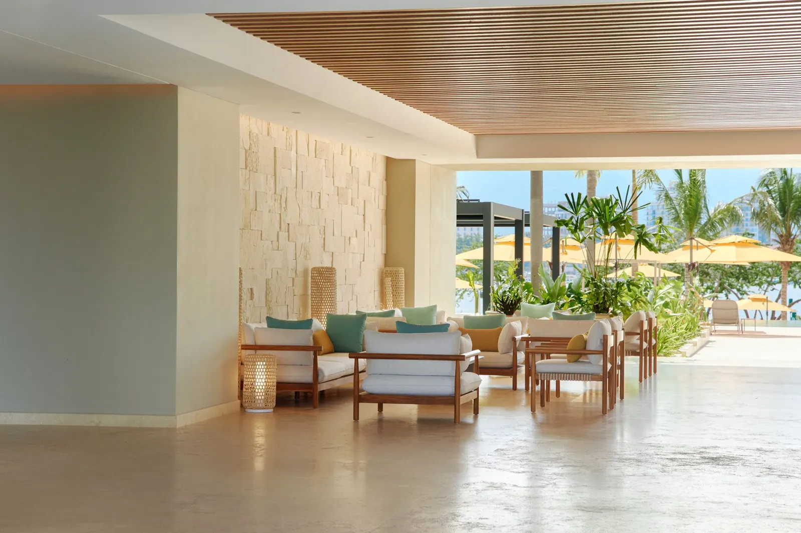 Marina Towers lobby, with a reception desk and a staircase