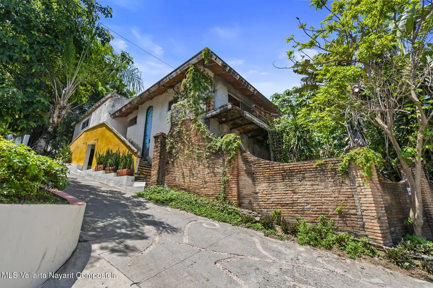 House entrance among greenery