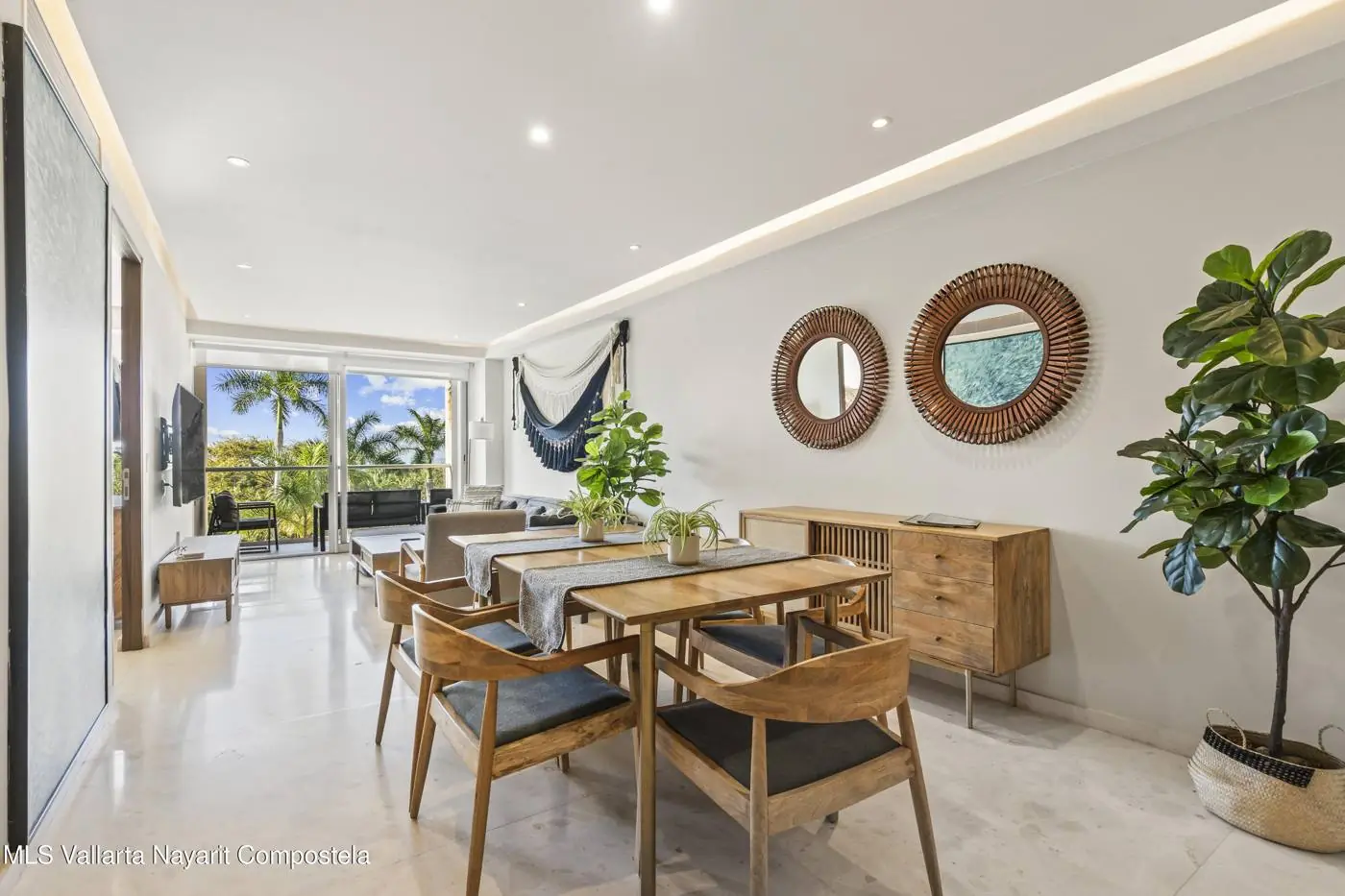Bright dining and living area