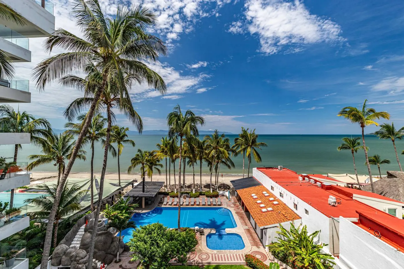 Aerial view of the beachfront pool