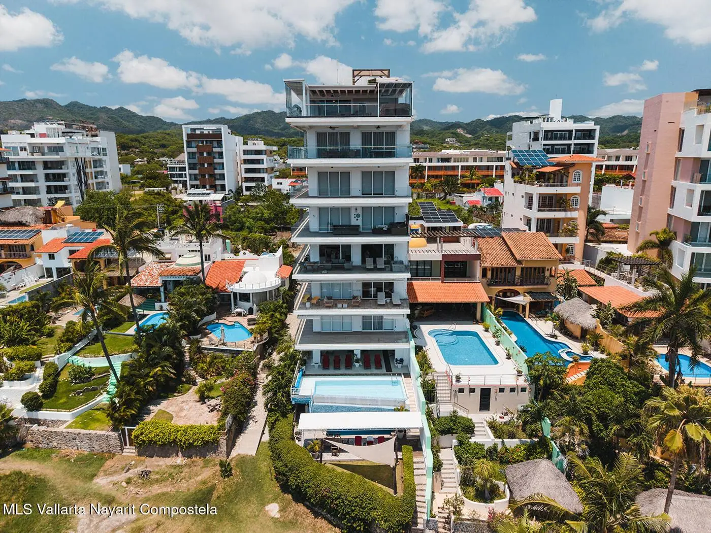 Beachfront building, aerial view