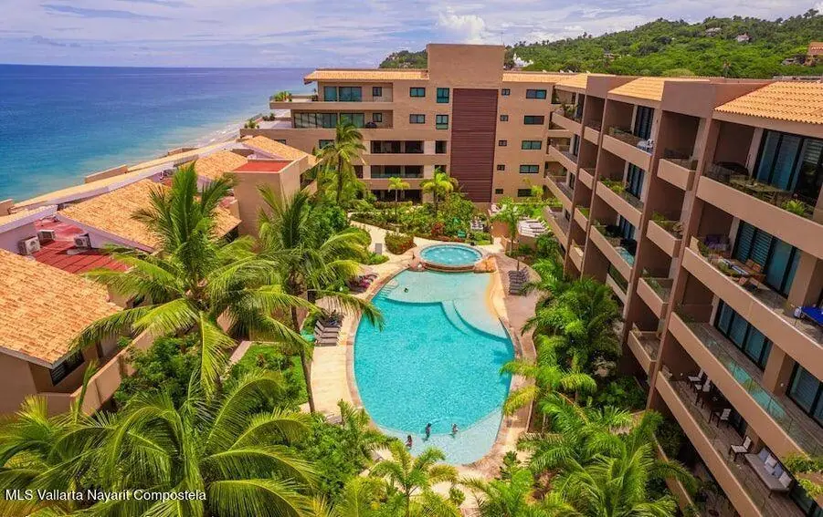 Building and pool seen from above